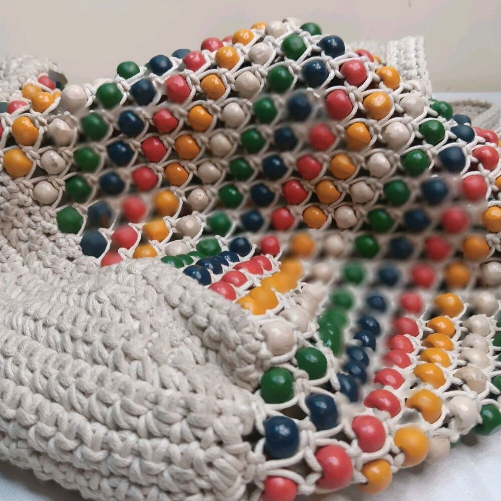 Madewell RAINBOW beaded CROCHET Tote HANDWOVEN Unisex RETRO Boho SHOULDER BAG 🌈